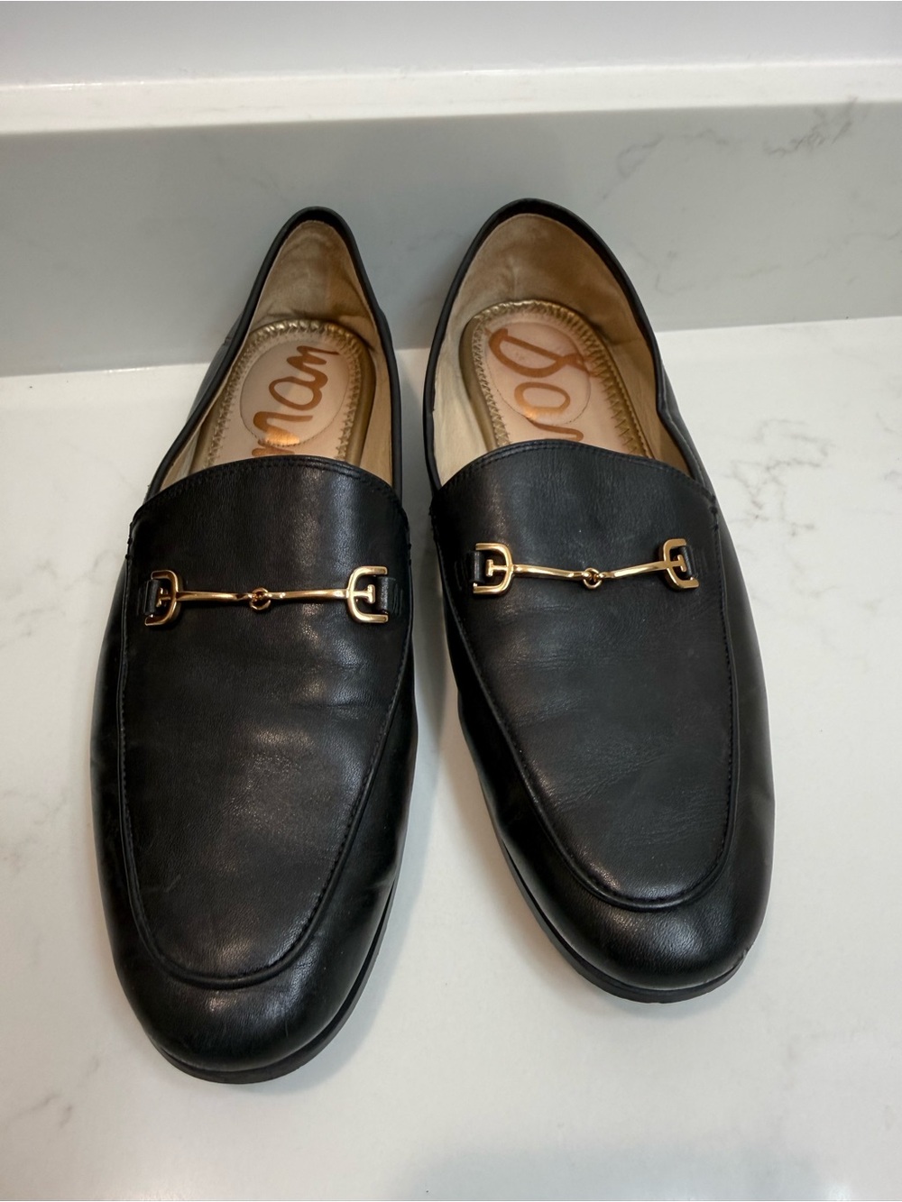 Sam Edelman Black Leather Loafers with Gold Bit.  Size 8